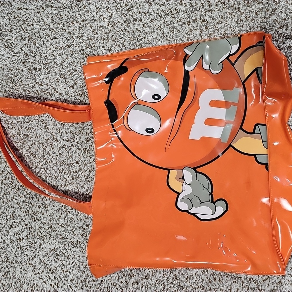 M&M World orange shiny tote bag